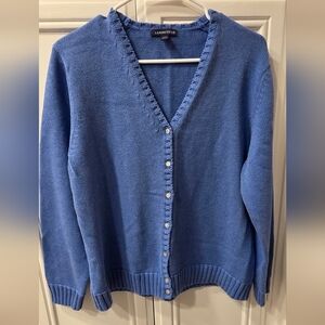 Lands' End Women's Denim Blue V-Neck Button Cardigan ~ Size Large Petite